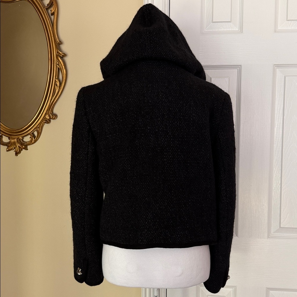 ba&sh Octave Wool Blend Tweed Hooded Blazer Metallic Knot Buttons Size 2 -US 6 - Picture 7 of 16